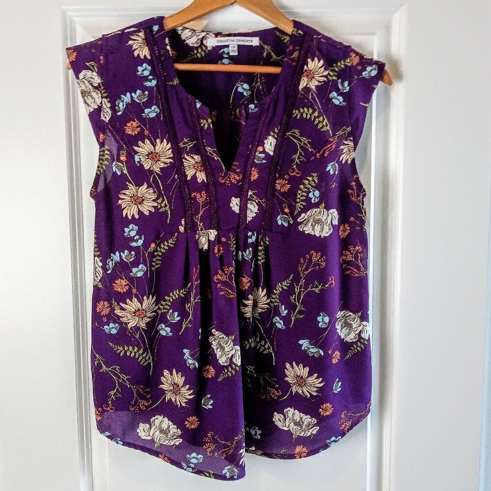 Collective Concepts Purple Floral Cap Sleeve Top